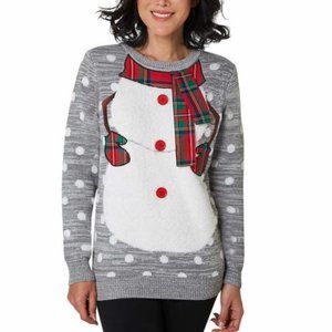 NWT To Be Jolly Holiday Ugly Sweater Gray Feather Snowman Body Real Plaid Scarf
